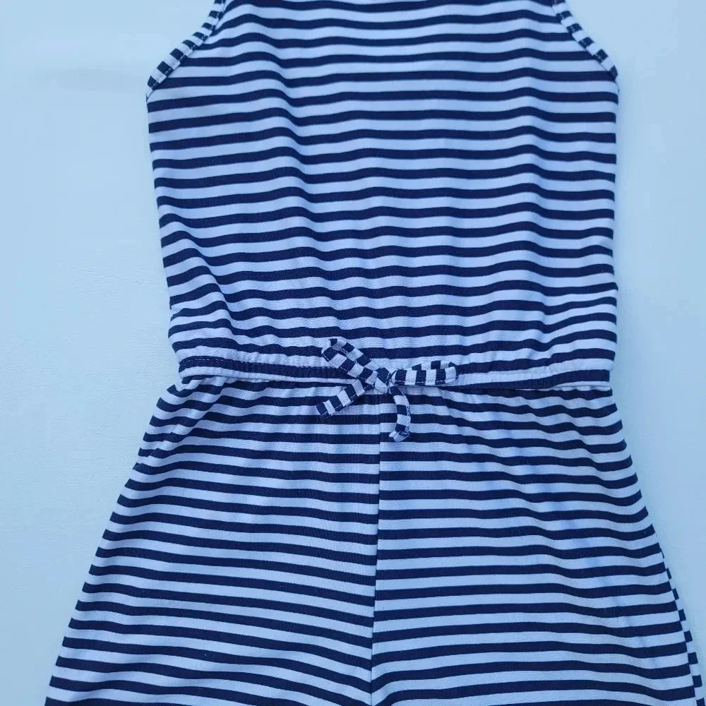 Picapino Girls Stripped Romper Sleeveless Drawstring Waist Navy White sz 4